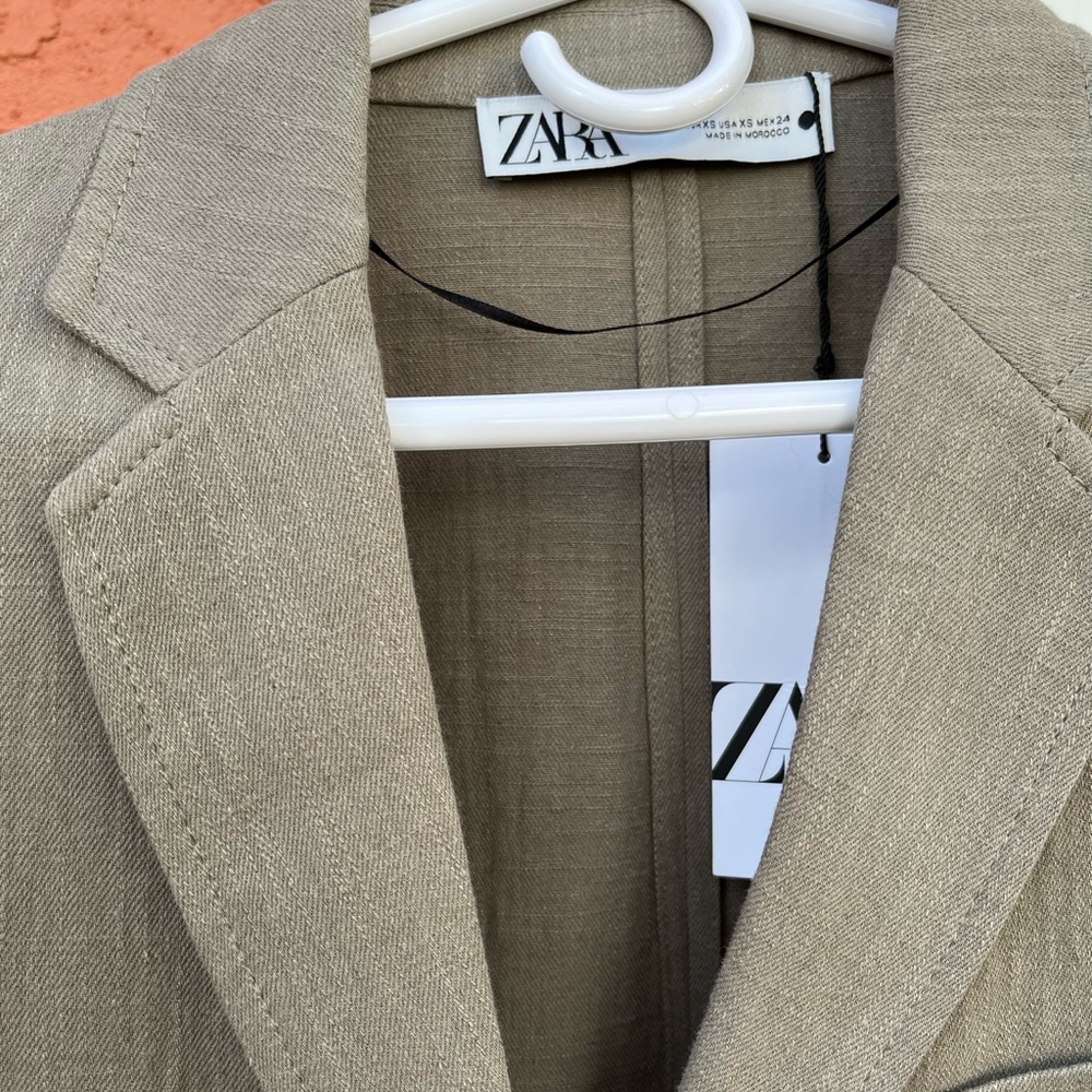 Zara Khaki Linen Blend Straight Cut Blazer Size XS - Picture 8 of 11